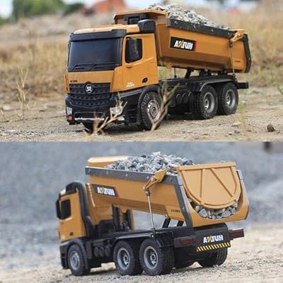 Huina 1582 1/14 10 قناة Full Metal Rc موديل آلة بناء شاحنة قلابة احترافية للتحكم عن بعد - صوت وضوء كامل الوظائف 2.4g