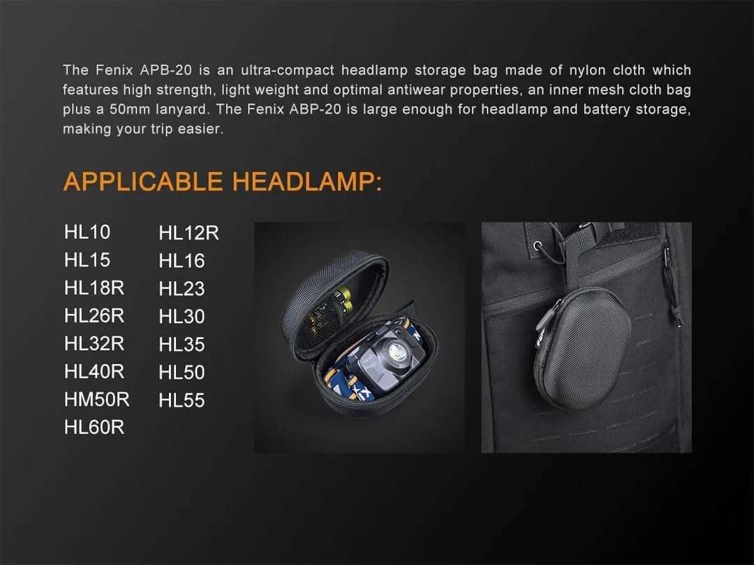 fenix Unisex Apb-20 torba/głowica APB 20 torba do przechowywania czołówka lampa pudełko do przechowywania, czarny, rozmiar S