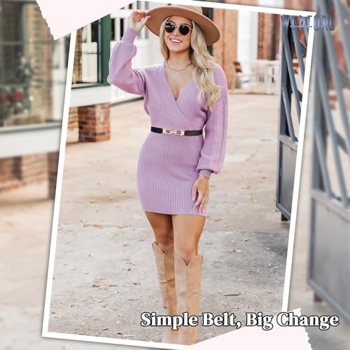 WERFORU 3 Pack Women Skinny Elastic Waist Belt Gold Buckle Stretchy Thin Belt for Jeans Dress4