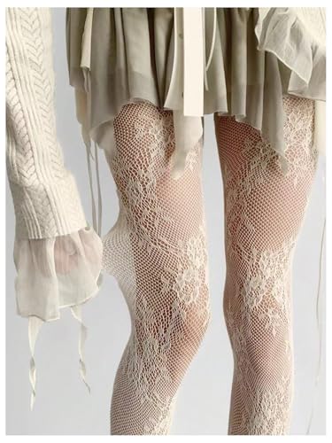 Women's Floral Lace Fishnet Tights Kawaii Y2K See Through Stockings Leggings3