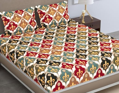 Image of HOMEKART Combo of 2 Double Bedsheet with 4 Pillow Covers - Elegant Designs, Perfect for Every Bedroom Ultra Soft, Fade-Resistant & Durable Breathable & Wrinkle Sheets 220 x 218 cm - White Blue & Red
