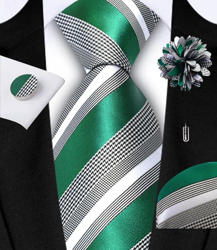 Image of GUSLESON Men's 5-pc Striped Tie Gift Set - Jacquard Necktie, Pocket Square, Cufflinks, Lapel Pin, Tie Clip - Wedding Formal Gifts