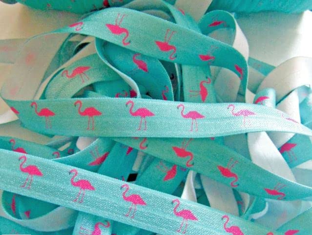 Miniatura 2 de Cinta elástica impresa plegable para cintas para el cabello, 58 pulgadas de ancho, rollo de bricolaje de 10 yardas (flamenco azul)