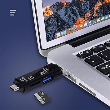 (2 Pieces) USB Type C Micro USB Hub OTG Adapter 3.0 Type-c Multi-Function TF Micro SD Card Reader Converter with Metal Hanging Chain (Black)