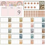Boho Number of The Day Posters, First Day of School Countdown Poster, Back to School Rainbow Countdown Bulletin Board Decor Place Value Chart Counting Calendar for Classroom Hundreds Tens Ones