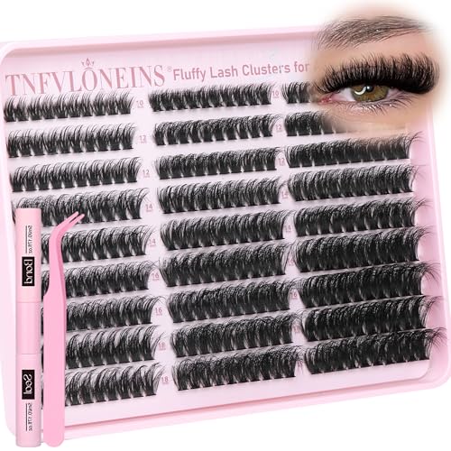 TNFVLONEINS Fluffy Lash Clusters with Spikes 200D+260D+300D Cluster Eyelash Extensions Thick Eyelash Clusters Faux Mink Individual Lashes Full Volume Cluster Lashes 12-20MM Reusable Eyelashes by TNFVLONEINS