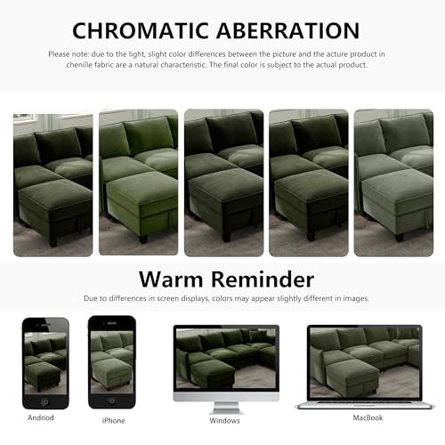 Image of Ihanherry 112 inch Modular U-Shaped Sectional Sofa, Modern 6-Seat Cloud Couch with 2 Storage Ottomans, Comfy Chenille Convertible Furniture Set for Living Room, Apartment, Easy Assembly, Green