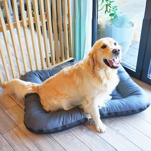 4L Textil Ella Hundebett große Hunde Wasserfestes Hundebett Kunstleder Hundekissen Kunstleder Hundematratze (110x90 cm, Graphit)
