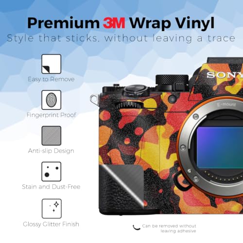 Image of Glossy Glitter Camera Skin Compatible with Sony Alpha A7 Mark V (2025) - Warm Modern Camo - Premium 3M Vinyl Protective Wrap Decal Cover - Easy to Apply | Crafted in the USA by MightySkins