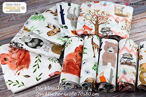 FENSILO - Mullwindeln - Mulltücher - 10er Pack 70x80 cm - Stoffwindeln, Made IN EU, schadstoffgeprüft -Spucktücher Baby für Jungen und Mädchen– Baby Mullwindeln- Tierchen – Bild 3