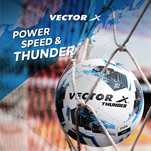 Image of Vector X 32 Panels Thunder FIFA Basic Hand Stitched Football | Rubberized Outer Core with Glossy Finish Training Ball|Match | Sports | Playing | Practice for Adult, Men & Boys Size 5 (White Blue)