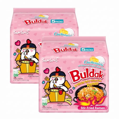 Samyang Buldak Spicy Ramen, Hot Chicken Ramen, Korean Stir-Fried Instant Noodle, Carbonara, 1 Bag (Pack of 10)
