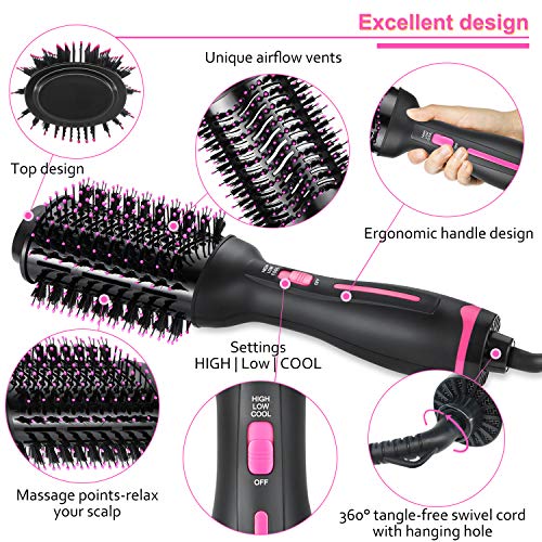 Hair Dryer Brush, Hot Air Brush, Hair Styler for Drying & Straightening & Curling, 3 in 1 Pink Lighter Styler, Hair Dryer & Volumizer - Thumbnail 2
