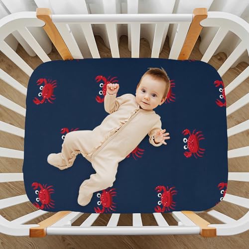 Image of Sea Cute Red Crabs Crib Sheets Soft Breathable Fitted Baby Crib Sheets Mattress Cover for Girls Boys, 52 inch x 28 inch x 9 inch