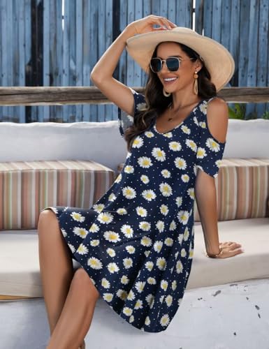 Image of JollieLovin Womens Plus Size Short Sleeve Cold Shoulder V Neck T-Shirt Dress with Pockets
