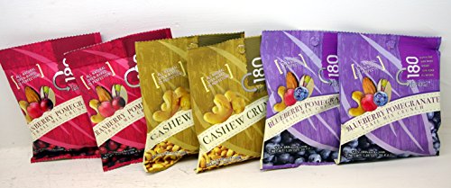 180 Snacks Premium Nut Crunch Variety Pack 2 Blueberry Pomegranate, 2 Cranberry Pomegranate & 2 Cashew Crunch - 1.25 Ounce Bags - Small Space Saver Friendly