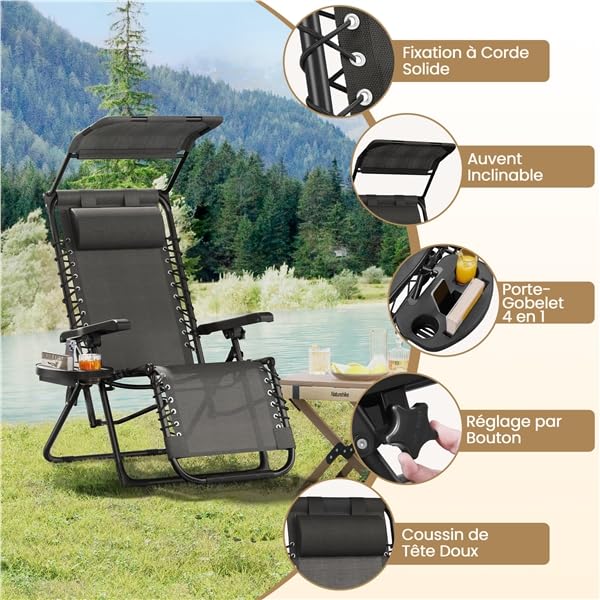 Chaise longue inclinable de plage pour camping et salon de jardin - 7