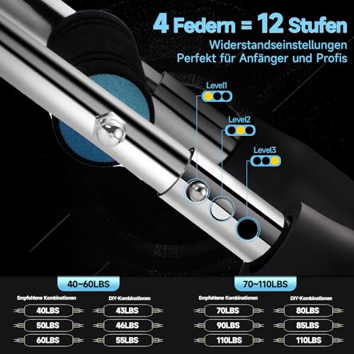 Twister Armtrainer, U-förmig – Verstellbares Brust & Arm Trainingsgerät (30–50 kg / 70–110 lb) mit tragbarem & abnehmbarem Federwiderstand,Power Twister Stange, Fitnessgeräte für Zuhause, Büro & Reise