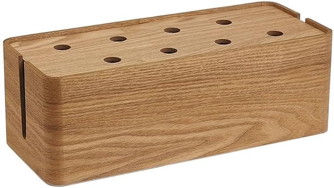 VIGAN 1PCS Wooden Table Wire Cable Organizer Solid Wooden Junction Box Cable Winder Storage Box Desktop Clip Holder For TV Box (S:28X13X13CM, Wood Color)