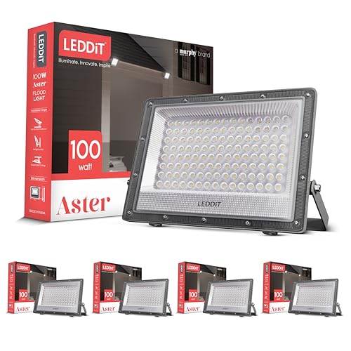 Image of Aster 100W LED Flood Light with 2-Year Warranty | IP66 Waterproof Outdoor Light for Garage, Garden, Shop, Parking | Cool White | BIS Approved | Pack of 5