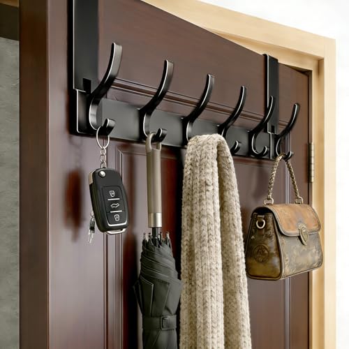 La mejor selección de Ganchos para colgadores los más recomendados. 43 Gancho para Puerta con 12 Ganchos, Perchero Robusto con Instalación de Clip sin Taladros, Colgador para Ropa, Toallas, Bolsas y Gorras. Ideal para Dormitorio, Baño, Cocina (Negro...