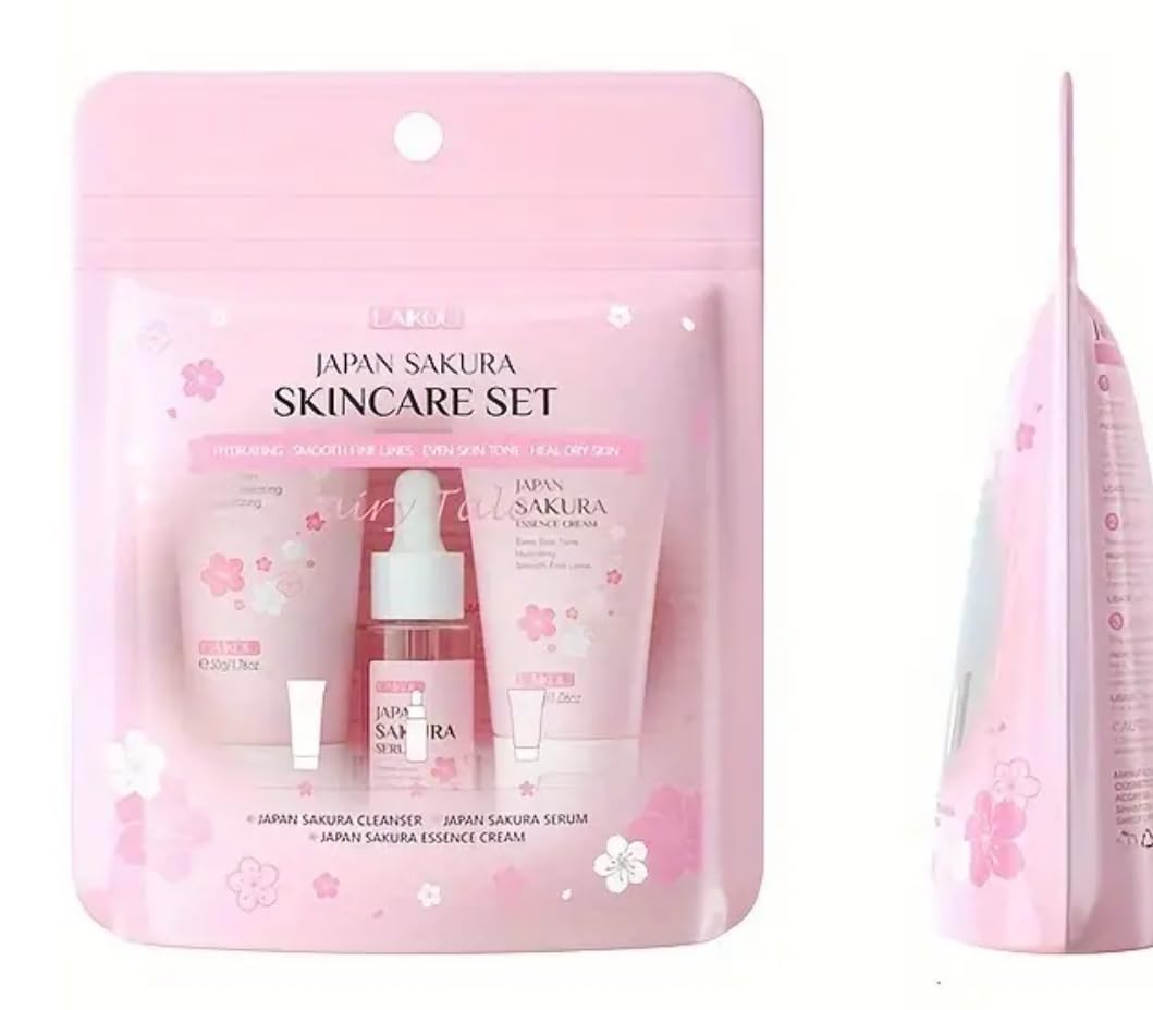 JAPAN SAKURA SKINCARE SET, HYDRATING, SMOOTH FILE LINES, EVEN SKIN TONE, HEAL DRY SKIN