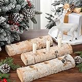 Roowest 3 Pcs Christmas Birch Wood Taper Candle Holder Decorative Birch Wood Fireplace Log for Mantel Fireplace Inside Decor Christmas Table Centerpieces Candleholder Indoor Outdoor Decor