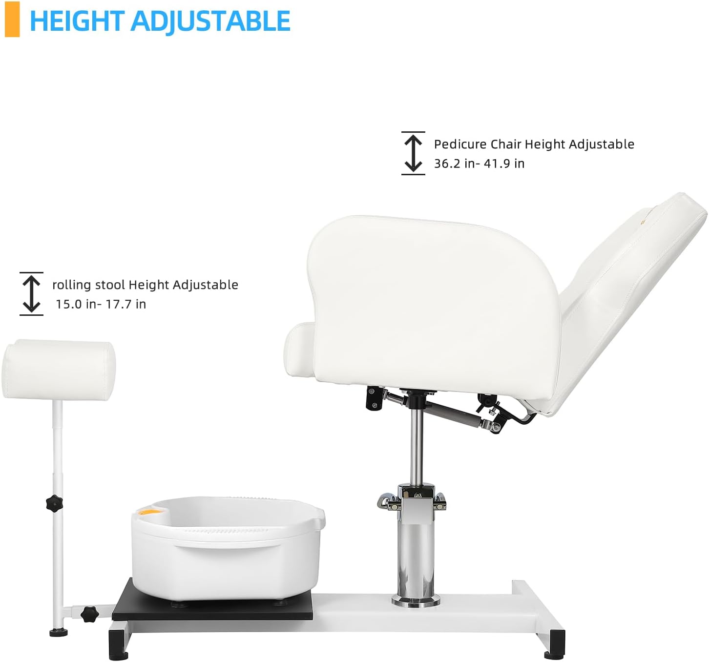 Pedicure Chair with Bubble Massage Foot Bath, for Nail Tech and Foot Bath, Pedicure Chair No Plumbing, 360 ° Rotation, Height Adjustable Pedicure Unit Station - White