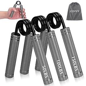 COVVY Metal Hand Grip Strengthener Set (50, 100, 150lbs), Grip Strength Trainer, Crushing Pinching Grip Trainer, Forearm Exerciser, Gripper Fitness Equipment with Sponge Pads and Carry Bag