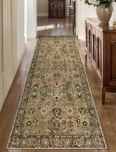Image of Tangsoo Brown 2.6x14 Washable Runner Rugs for Hallway, Non Slip Long Rug