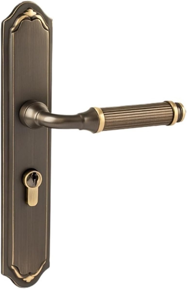 Brass French Door Lock Wooden Door Copper Lock Indoor knurled Silent Room Door Lock European American Style Light Luxury Pure Copper Door Handle(French Brushed Bronze)