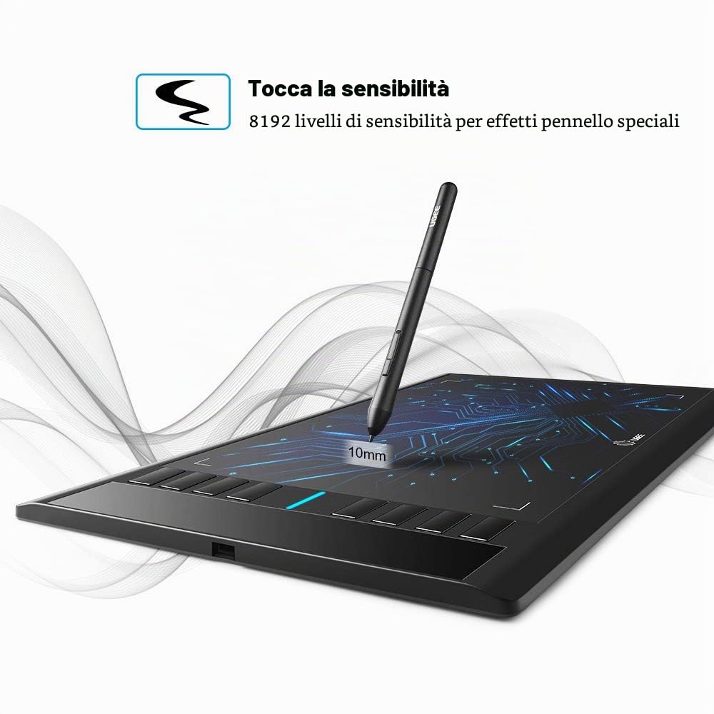 Ugee M708 Tavoletta Grafica Con Schermo, 10 x 6 Tavoletta da Disegno di Grandi Dimensioni per Win11/10/8/7 e Mac OS Chromebook Designer per Artisti Dilettanti Hobbisti Home Office ed E-Learning