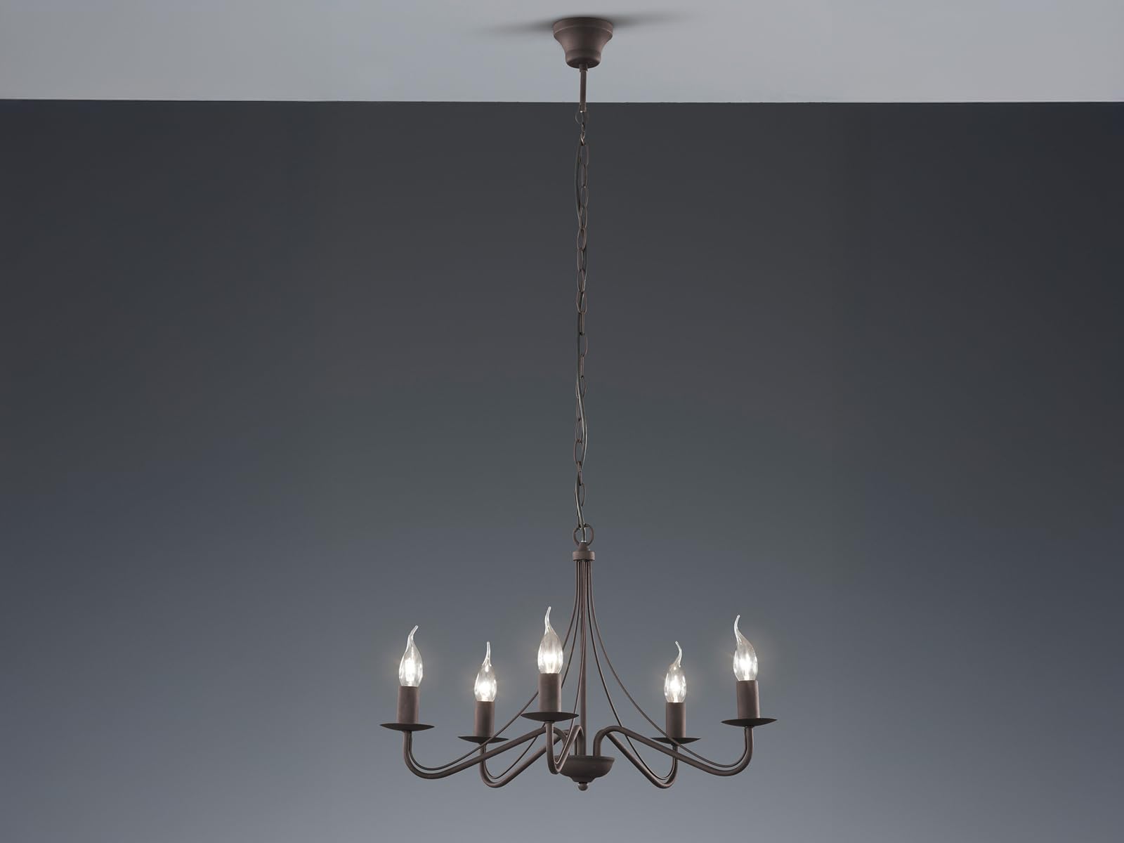 Reality Leuchten Kronleuchter Country R1198-24, Metall rostfarbig, exk. 5x E14, 15,5 x 15,5 x 172 cm