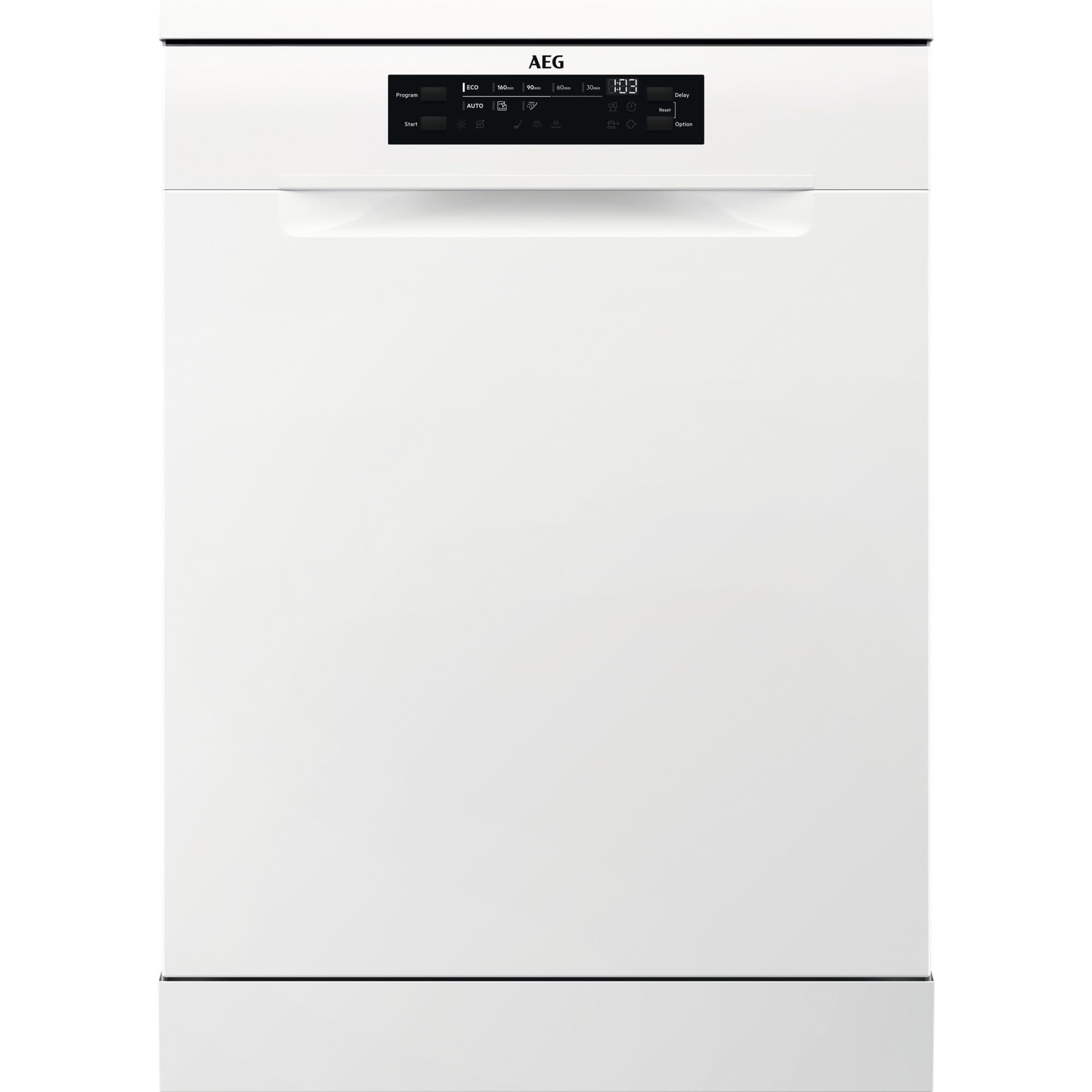 AEG FFB74917ZW Lavavajillas de 60 cm, 14 cubiertos, Sistema AirDry, Display XL, Con 3ª Bandeja para Cubiertos MaxiFlex, Función Extrahigiene, Softspikes, 44 dB(A), Blanco, Clase C