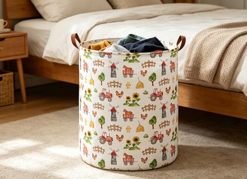 Image of Laundry Basket Farm Hamper for Nursery Cute Storage Bin Organizer Room Decor for Home(Farm)