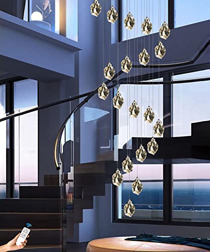 Modern K9 Solid Ice Crystal Chandelier 20-Lights Pendant Light Ceiling Lmap Led Remote Control App Dimmable 3000-6000K Fixture For High Ceiling Foyer Entrance Spiral Staircasehigh Ceiling Living Room #TOP4