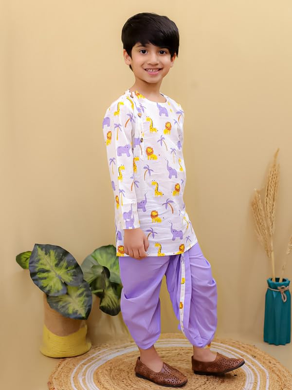 Image of superminis Boys Dhoti Kurta Set Cotton Animal Print Full Sleeves Ethnic Wear for Kids Boys | Kurta Dhoti for Baby Boy 0-3 Months to 8 Years | Traditional Dress for Festive