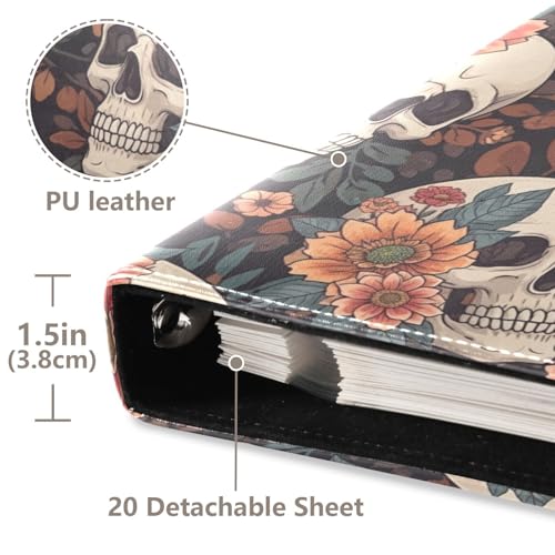 Álbum de fotos de cuero sintético PU con diseño de calaveras, flores y hojas, para álbumes DIY autoadhesivos, 40 páginas de 8x10 pulgadas, encuadernación de 3 anillas, para parejas, bodas, aniversarios y viajes miniatura 4