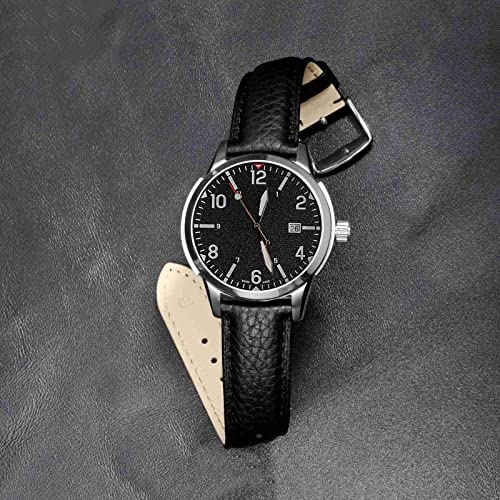 Image of ANNEFIT Watch Band 19mm, Quick Release Textured Padded Leather Straps with Silver Buckle for Men and Women (Black)
