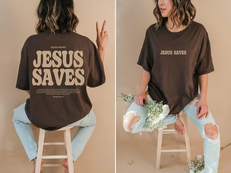 Aesthetic Jesus Saves Shirt Christian Apparel Brown Christian Shirt, Christian Streetwear Clothing Bible Verse Shirt4