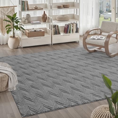 PureCozy Gris Tapis Salon 120x180cm AntidéRapant Lavable en Machine Moderne Rug Moquette Chambre Adulte Salle a Manger Descente de Lit Rugs Boheme 3D Carpet Poil Ras...