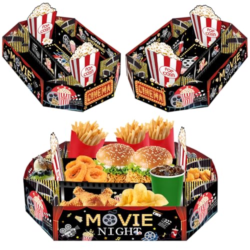 3Pcs Movie Night Party Supplies Movie Night Snack Trays Boxes Disposable Paper Food Stadium Popcorn Food Holder for Cinema Movie Birthday Party