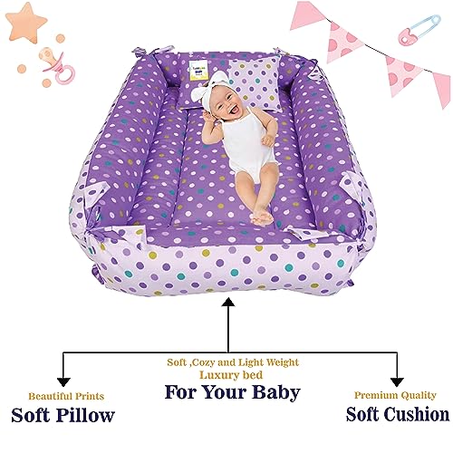 Image of Toddylon Baby Bed Bedding Set for New Born Baby | Bed Mattress | Mosquito Net | Neck | | Cotton | Travel Bed | Essentials | Toddlers | Infants | Baby Boy Girl (0-12 Months) Purple