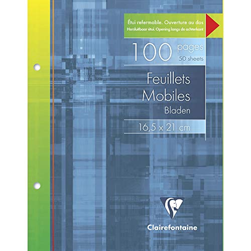 Clairefontaine Lot de 100 feuilles lignées et bordées, perforées 2 trous, feuille simple, 16,5 x 21 cm, blanc