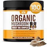 Mushroom Supplement Powder for Dogs (90g) Organic Mushroom Complex with Turkey Tail and Lions Mane for Dogs - Immune Support, Brain Health and Digestion - Third Party Tested, Non-GMO and Made in USA