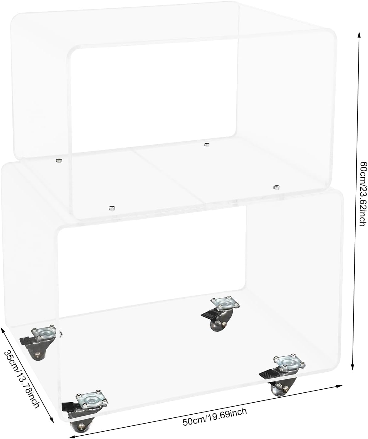 Acrylic Rolling Cart on Wheels, 3-Tier Clear Utility Storage Cart for Kitchen Bathroom Laundry, Multifunction Mobile Side Table with Lockable Casters for Living Room