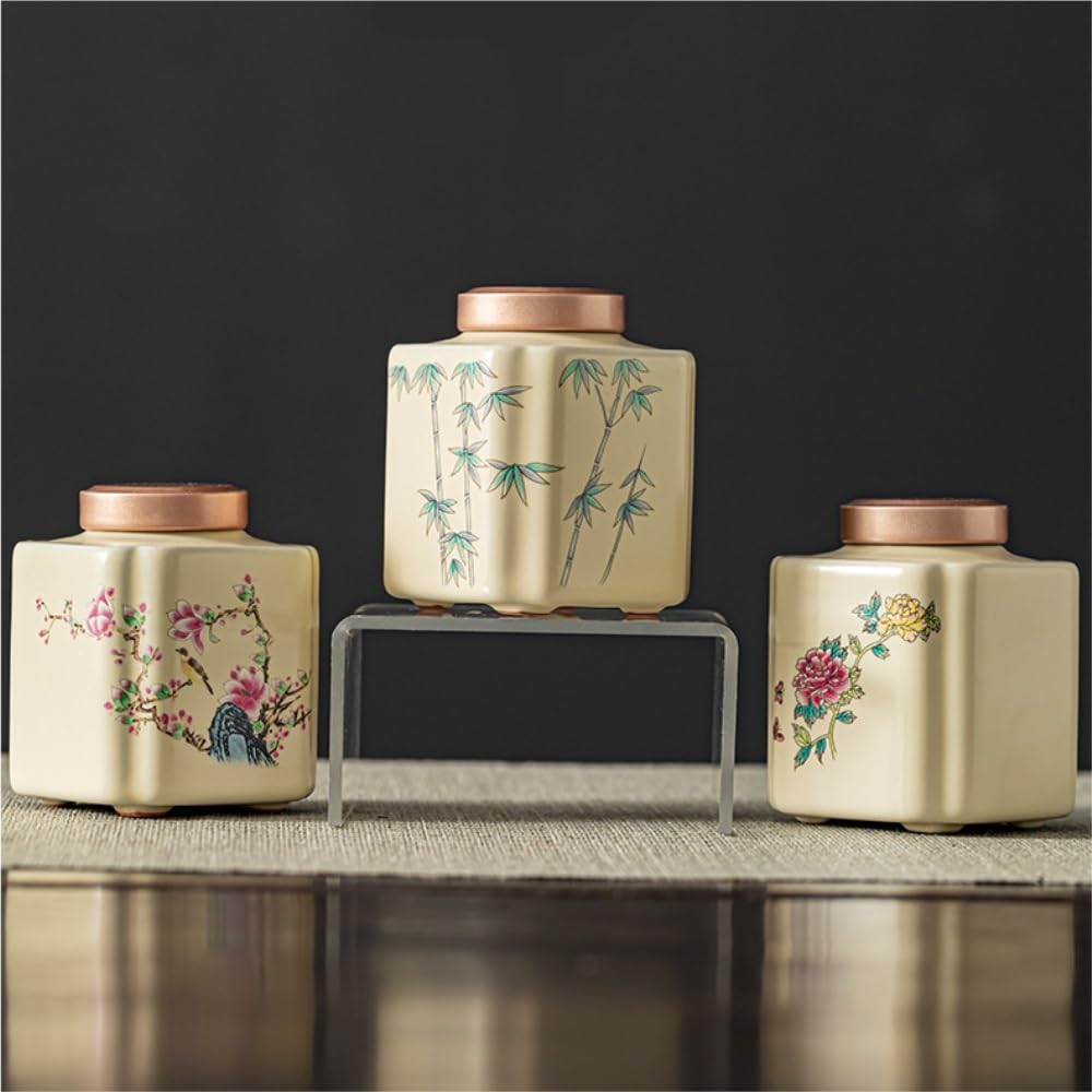 Tarros de Té Tarro de almacenamiento de té beige a granel, tarro de cerámica sellado, recipiente de almacenamiento for el hogar, tarro de almacenamiento de té, pequeño almacén de té Recipientes para G