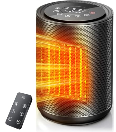 Electactic Small Space Heaters for Indoor Use, Mini Portable Electric Heaters Fan with Thermostat & Remote, LED Touch Screen, 24H Timer, Eco Mode, Desk Ceramic Heater for Office/Bedroom/Bathroom/RV