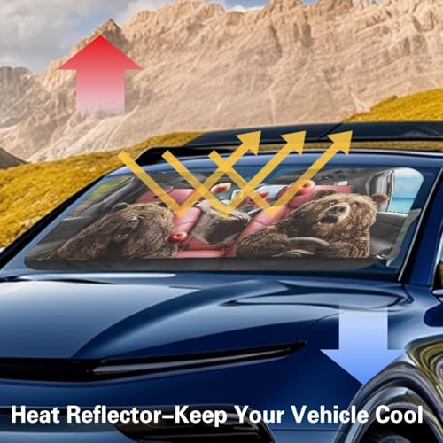 Image of Funny Bear Drive Car Front Windshield Sun Shade Sunshade Visor Windshield Cover Automotive Interior Accessories for Sun Protection, Universal Fit Most Cars Women Men