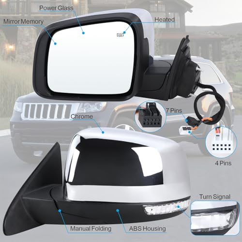 Lqito Left Driver Side Mirror Compatible With 2011-2016 Jeep Grand Cherokee With Manual Folding Power Glass Heated Turn Signal Mirror Memory Chrome Replace#68257941AB(11Pins) by Lqito - Used condition - Image 2